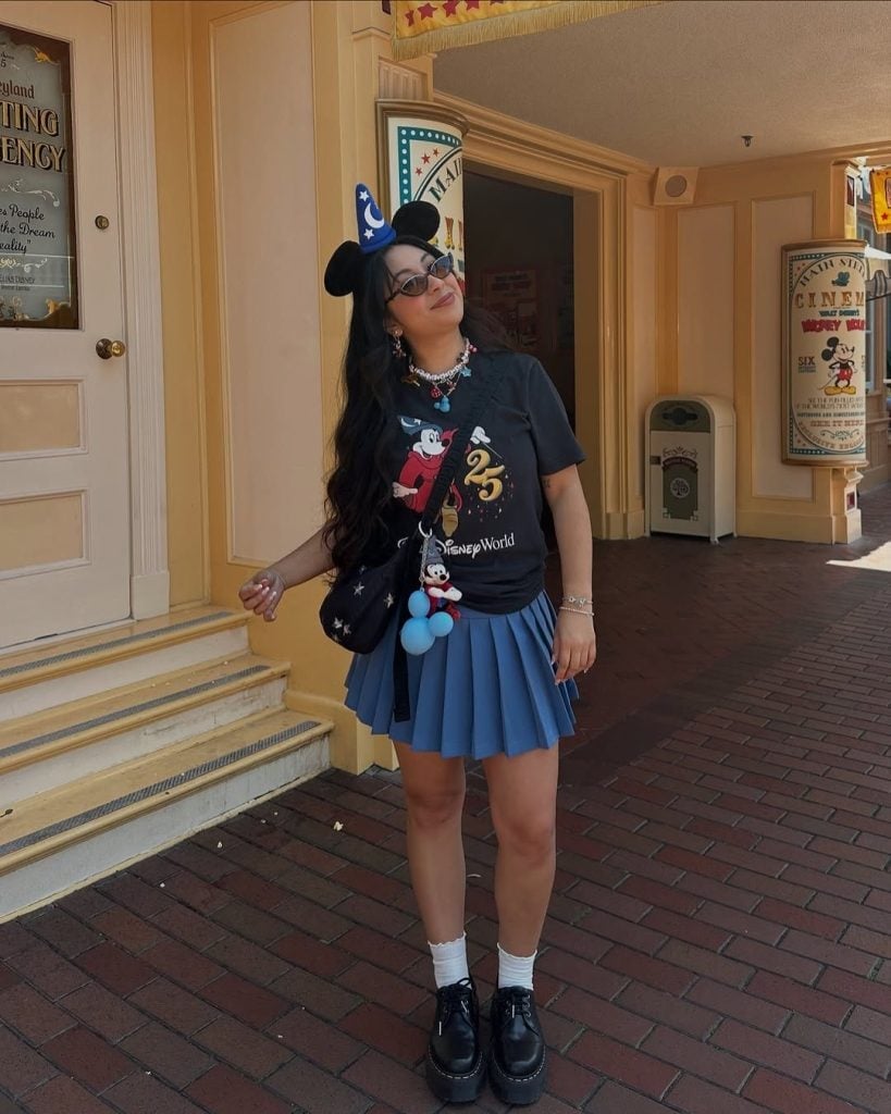 Blue Pleated Mini Skirt Mickey Mouse Hat Outfit Blue Pleated Mini Skirt Mickey Mouse Hat Outfit — Disney Outfits