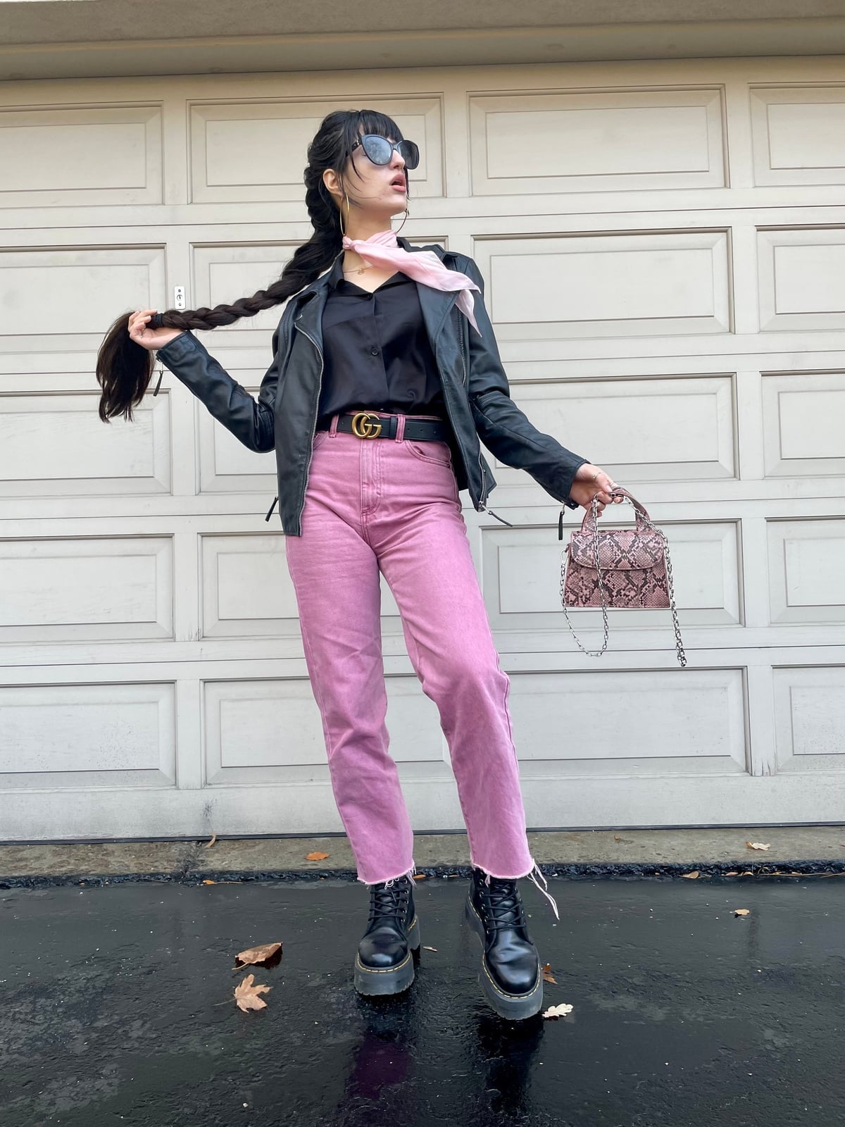 Pink Jeans With Leather Jacket Pink Jeans With Leather Jacket — Doc Martens Outfits