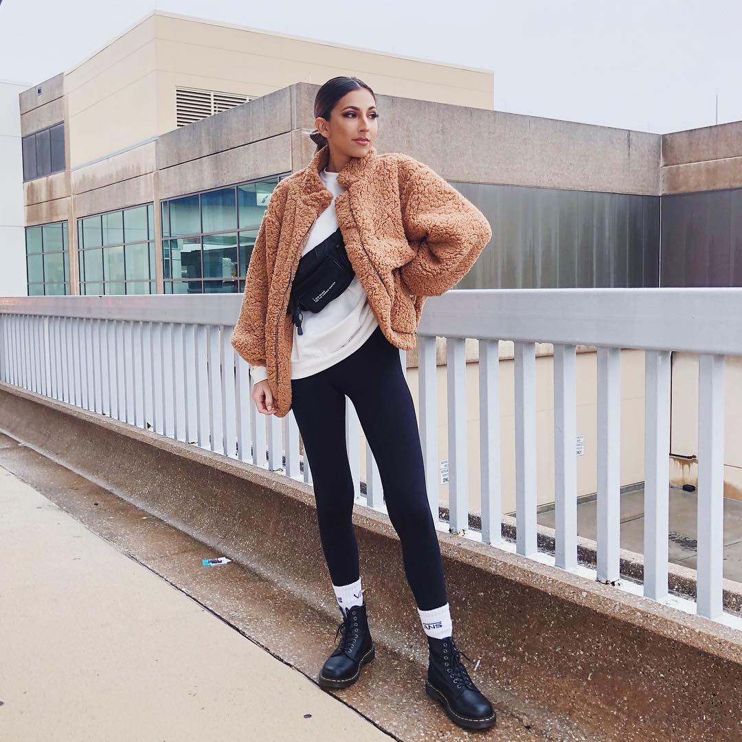 Teddy Coat With Crewneck Sweater Teddy Coat With Crewneck Sweater — Doc Martens Outfits