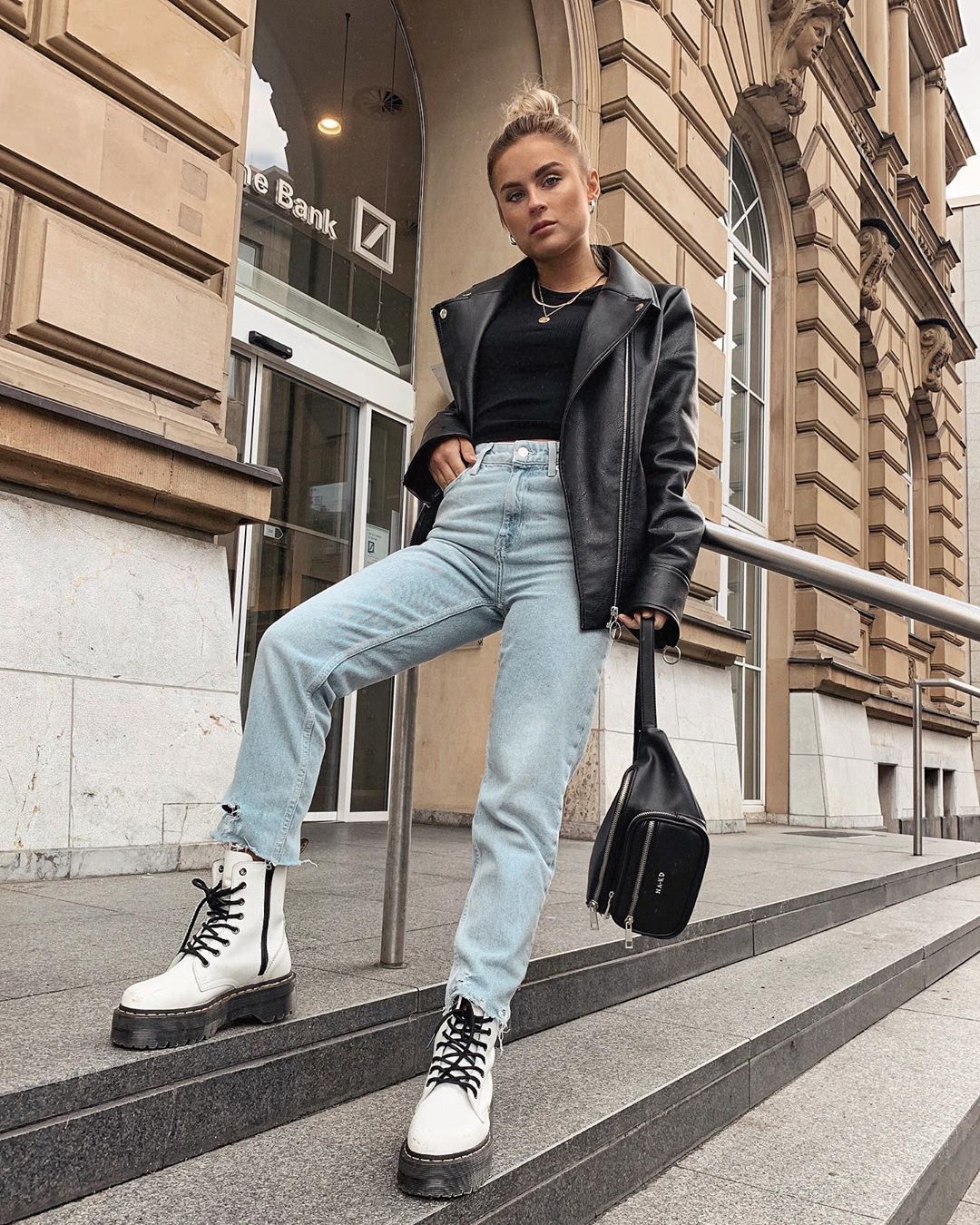 Leather Jacket With Straight Leg Jeans Leather Jacket With Straight Leg Jeans — Doc Martens Outfits