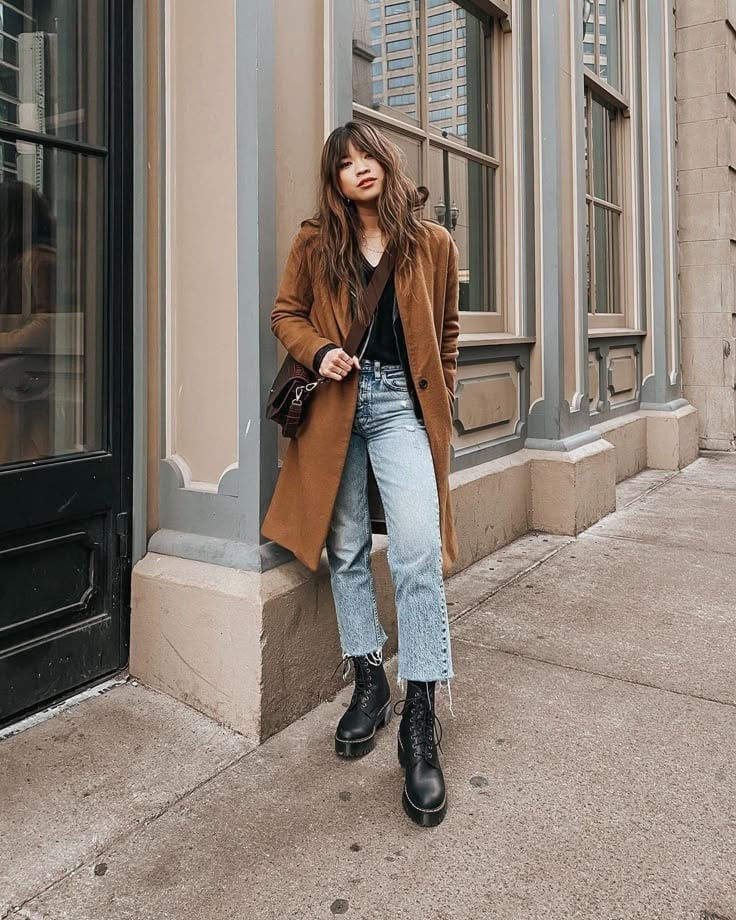 Wool Coat With Straight Leg Jeans Wool Coat With Straight Leg Jeans — Doc Martens Outfits