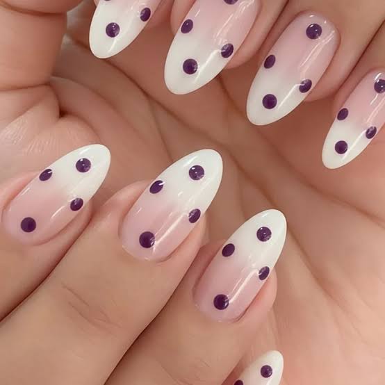 Burgundy French Tip with White Polka Dots Burgundy French Tip with White Polka Dots — Dots Nail Designs