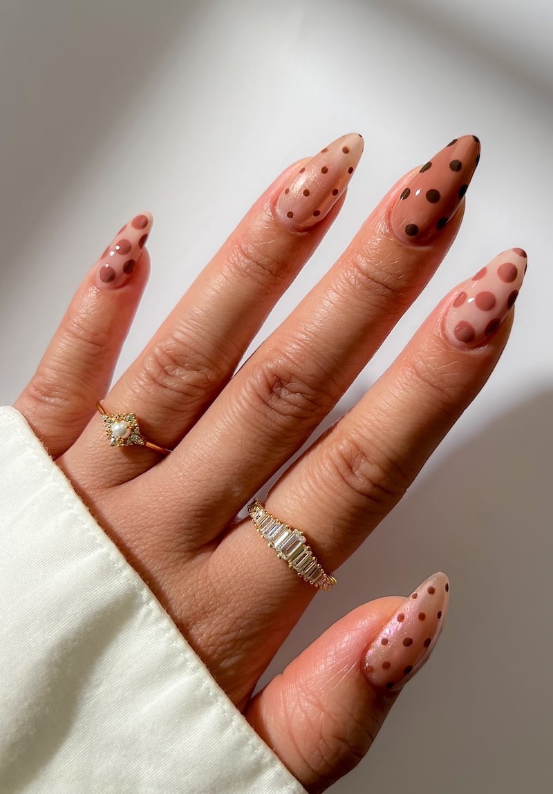 Nude Nails with Earthy Brown and Taupe Dots Nude Nails with Earthy Brown and Taupe Dots — Dots Nail Designs