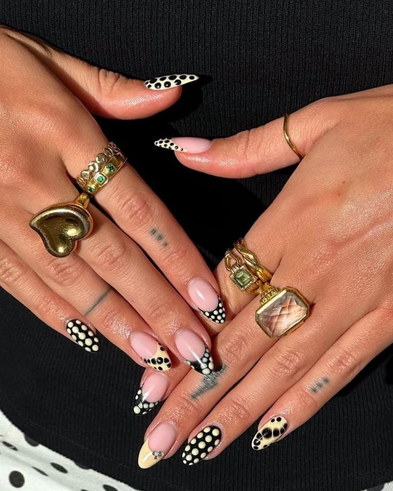 Mixed Black, Cream, and Nude Polka Dot Designs Mixed Black, Cream, and Nude Polka Dot Designs — Dots Nail Designs