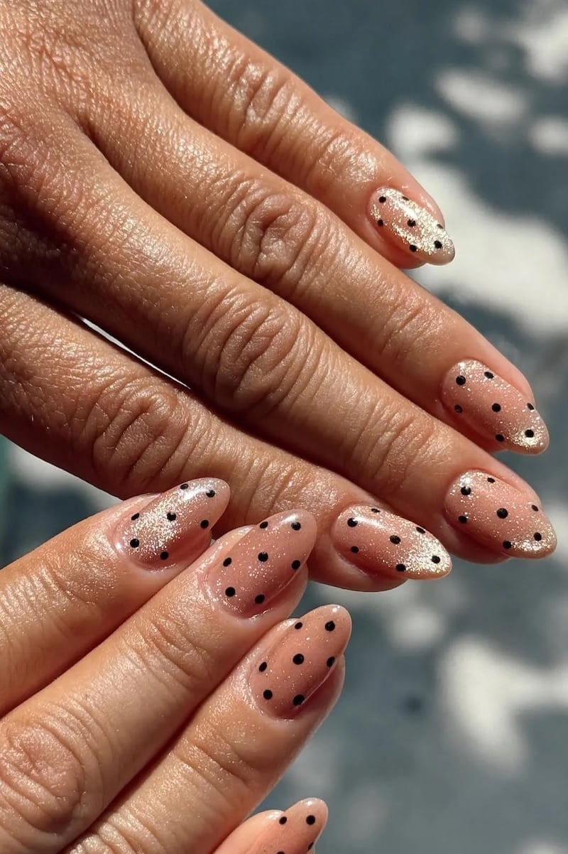 Shimmer Base with Black Dots Shimmer Base with Black Dots — Dots Nail Designs