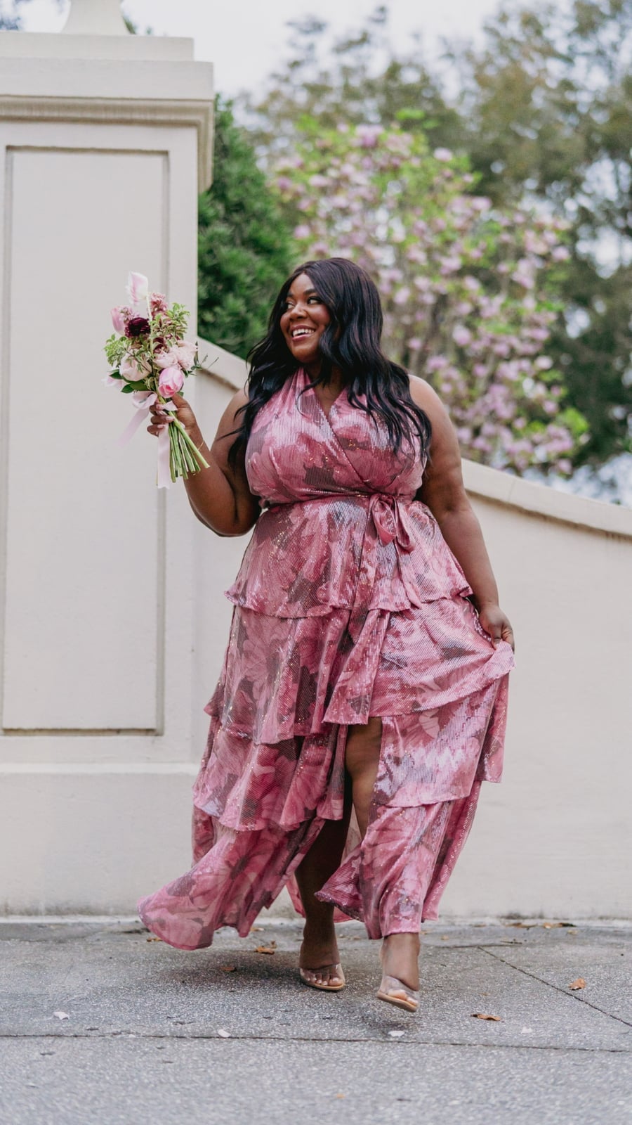 Pink metallic tiered high-low dress Pink metallic tiered high-low dress — Dress for Wedding Guest