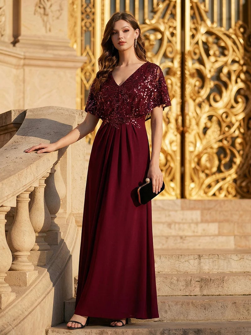 Burgundy a-line maxi dress with sequined bodice Burgundy a-line maxi dress with sequined bodice — Dress for Wedding Guest