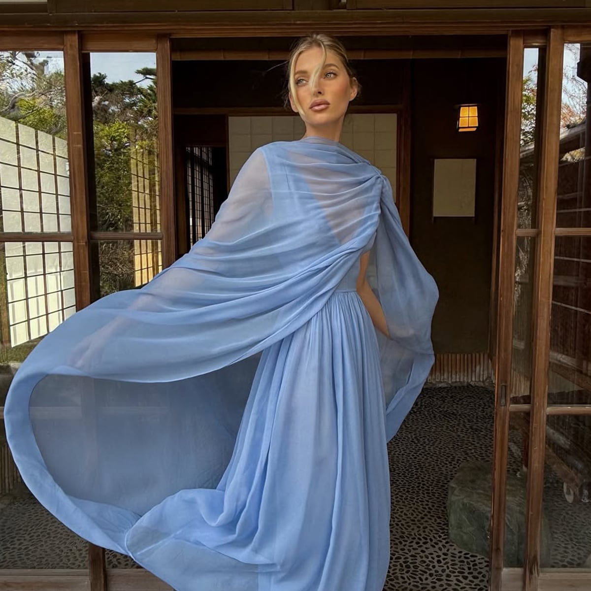 Ethereal light blue chiffon dress with dramatic overlay Ethereal light blue chiffon dress with dramatic overlay — Dress for Wedding Guest