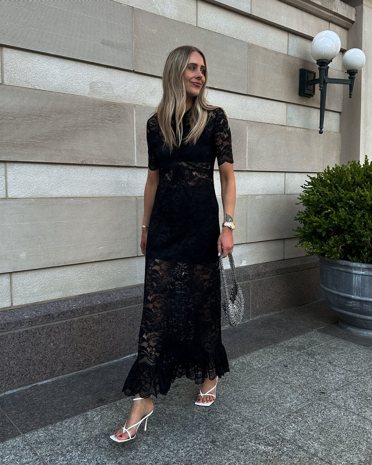 Black lace midi dress with ruffled hem Black lace midi dress with ruffled hem — Dress for Wedding Guest