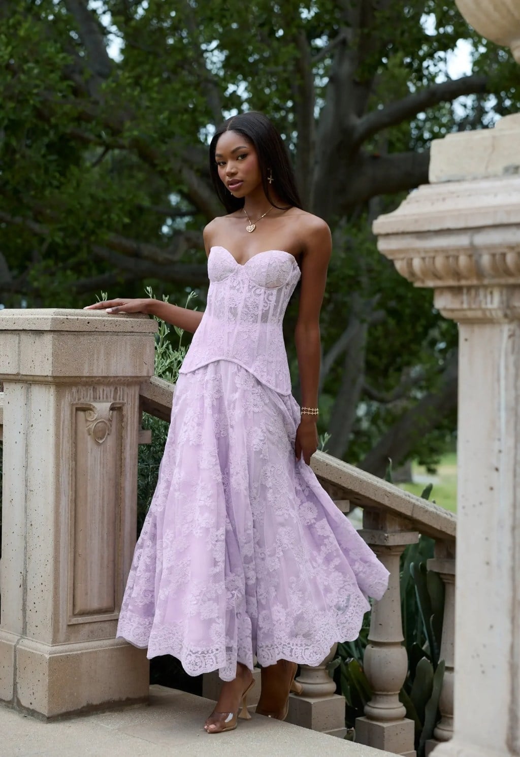 Lilac strapless lace dress with corset bodice Lilac strapless lace dress with corset bodice — Dress for Wedding Guest