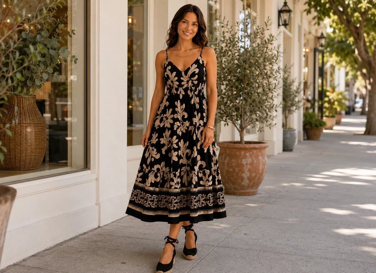 Black Paisley Print Midi Dress for Day Events Black Paisley Print Midi Dress for Day Events — Dress Ideas