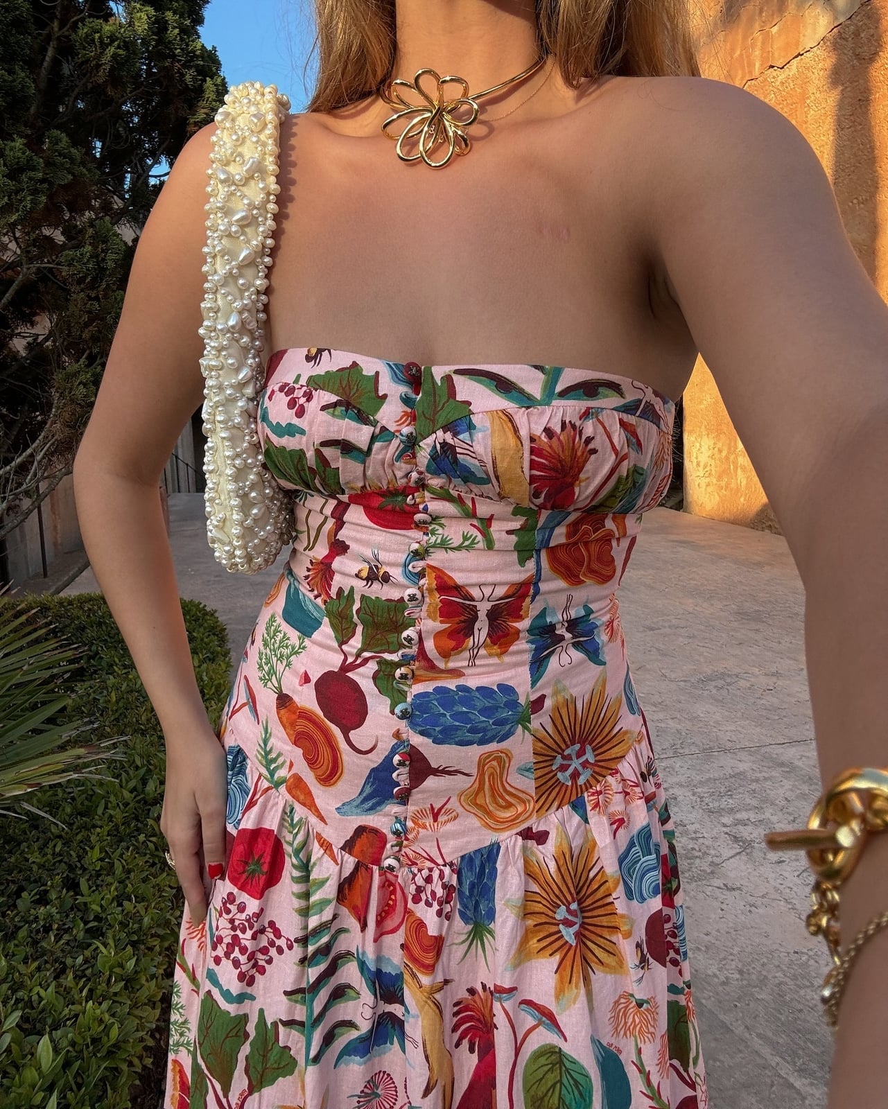 Pink Strapless Dress with Fruit and Vegetable Print Pink Strapless Dress with Fruit and Vegetable Print — Dress Ideas