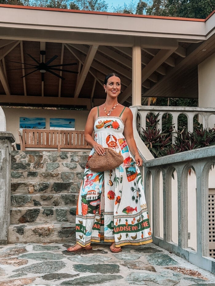 White maxi dress with multi-color graphic print White maxi dress with multi-color graphic print — Dress Outfits