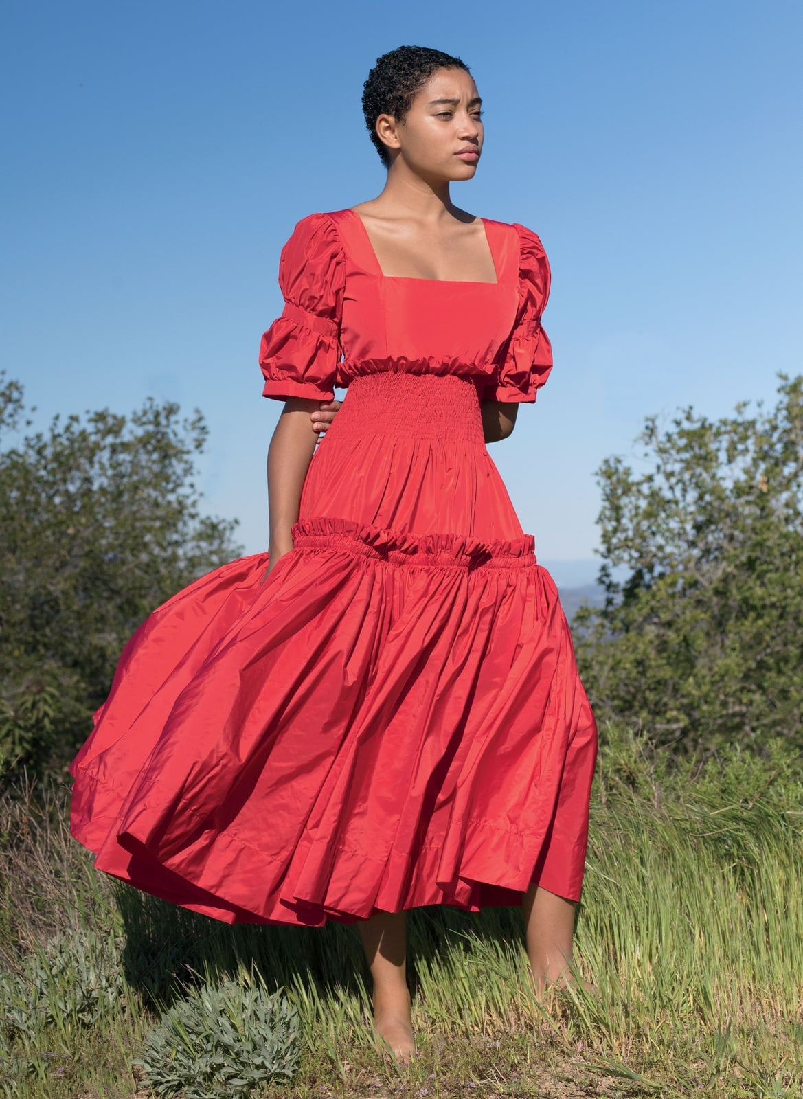 Bright Red Puff Sleeve Dress with Smocked Waist Bright Red Puff Sleeve Dress with Smocked Waist — Dress with Sleeves