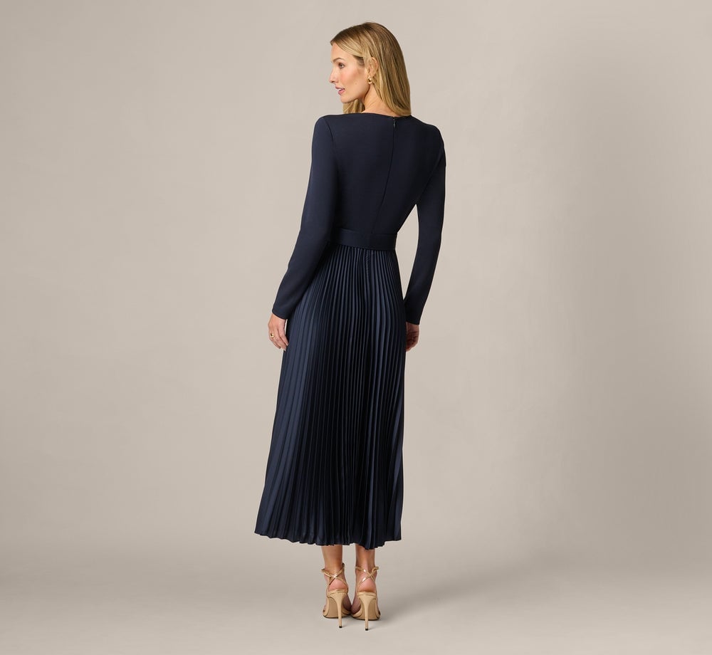 Navy Long Sleeve Dress with Pleated Skirt Navy Long Sleeve Dress with Pleated Skirt — Dress with Sleeves