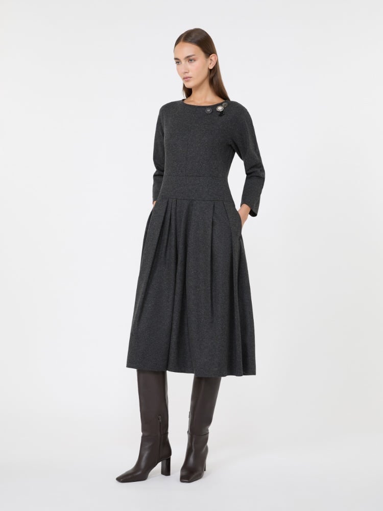 Charcoal Gray Fit and Flare Midi Dress Charcoal Gray Fit and Flare Midi Dress — Dress with Sleeves