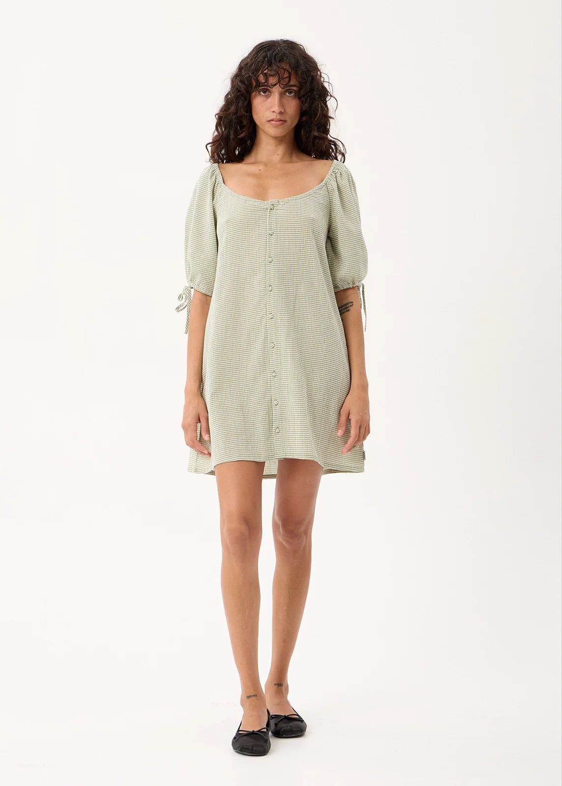 Pale Green Gingham Puff Sleeve Mini Dress Pale Green Gingham Puff Sleeve Mini Dress — Dress with Sleeves