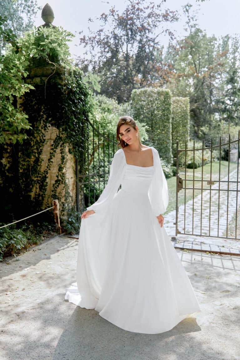 White A-line Dress with Sheer Puff Sleeves White A-line Dress with Sheer Puff Sleeves — Dress with Sleeves
