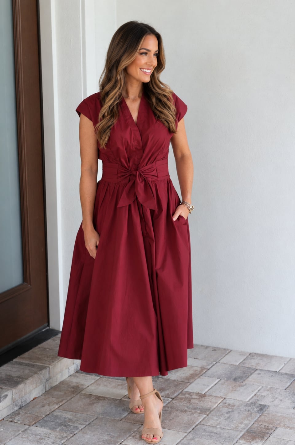 Burgundy wrap dress with tie waist Burgundy wrap dress with tie waist — Dresses for Moms