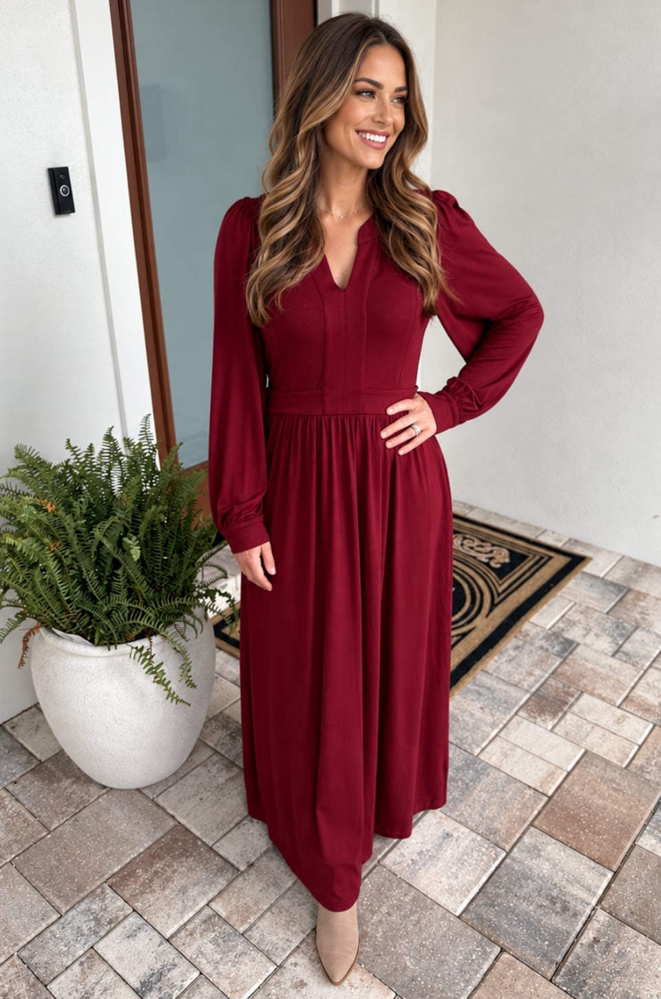 Deep red long sleeve maxi dress Deep red long sleeve maxi dress — Dresses for Moms