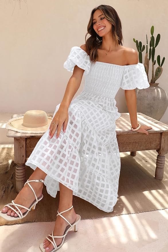White off-the-shoulder midi dress White off-the-shoulder midi dress — Dresses for Moms