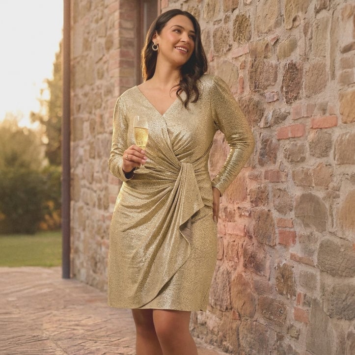 Gold metallic wrap dress Gold metallic wrap dress — Dresses for Moms