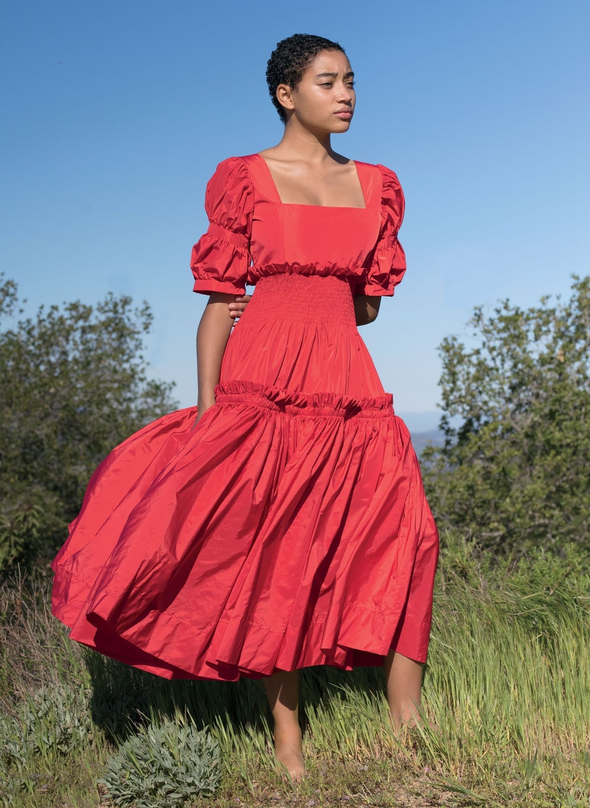 Red Puffy Sleeve A-Line Dress Red Puffy Sleeve A-Line Dress — Dresses Simple
