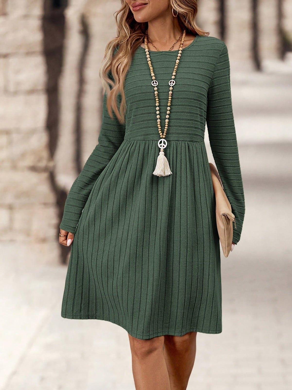 Olive Green Ribbed Knit A-Line Dress Olive Green Ribbed Knit A-Line Dress — Dresses Simple