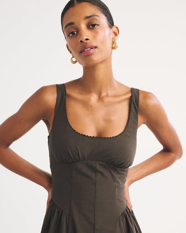 Olive Green Cotton Tank Dress With Scalloped Neckline Olive Green Cotton Tank Dress With Scalloped Neckline — Dresses Simple