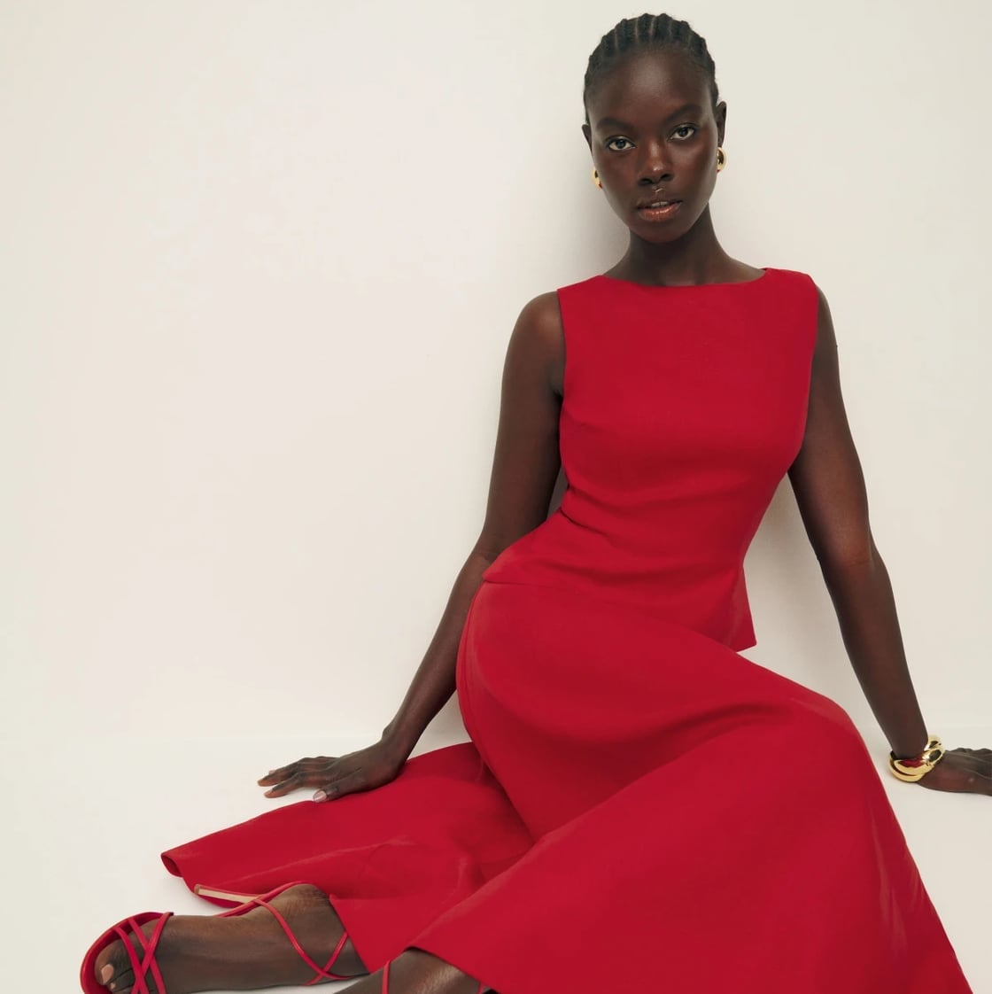 Sleeveless Red A-Line Dress With Strappy Sandals Sleeveless Red A-Line Dress With Strappy Sandals — Dresses Simple