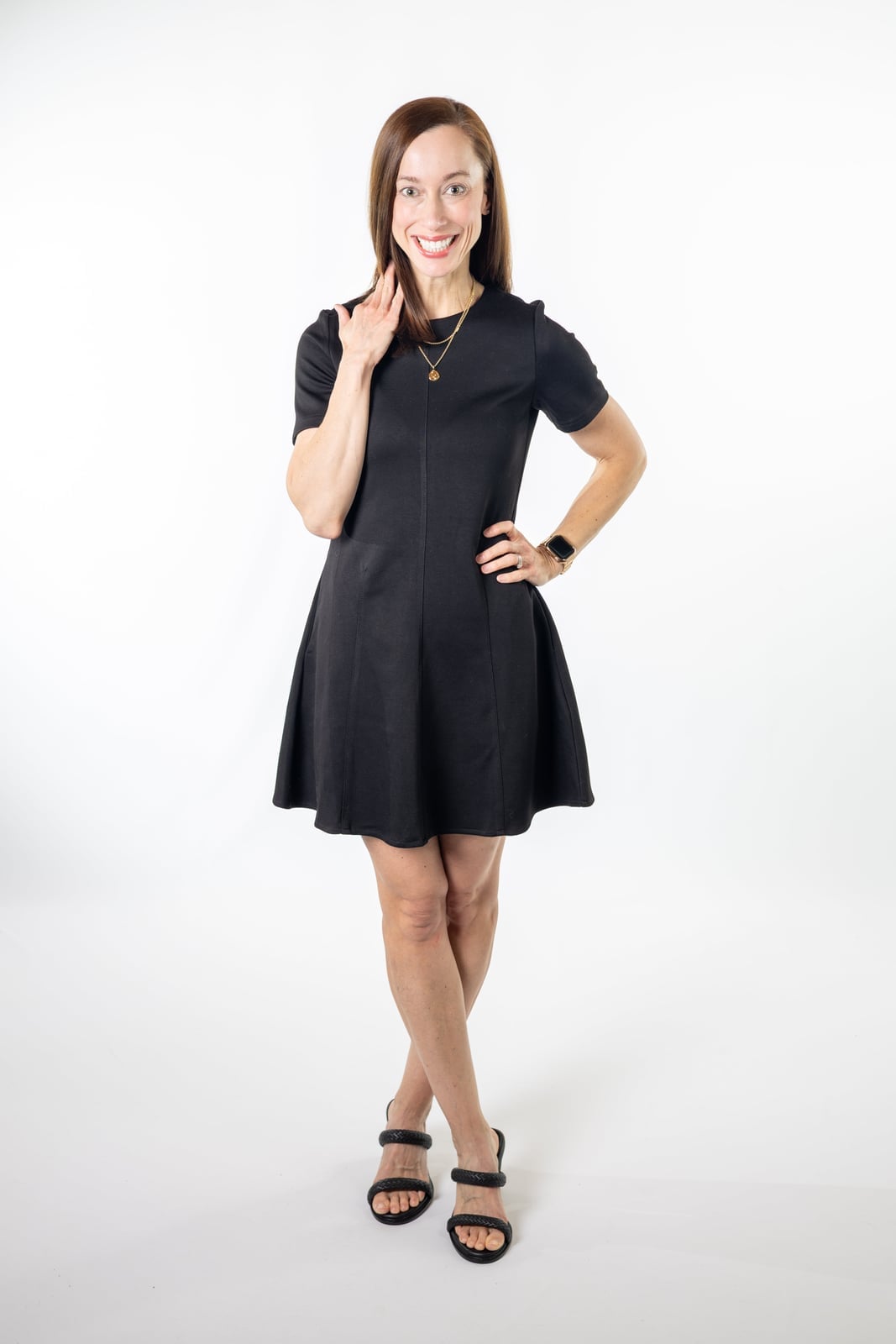 Black Fit-and-Flare Dress With Textured Fabric Black Fit-and-Flare Dress With Textured Fabric — Dresses Simple