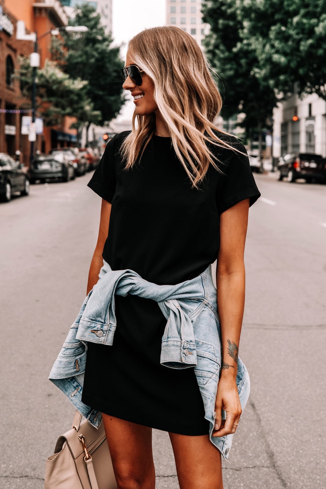 Black T-Shirt Dress With Denim Jacket Black T-Shirt Dress With Denim Jacket — Dresses Simple