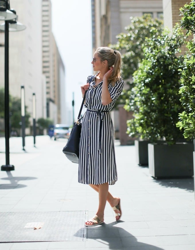 Navy and White Striped Cotton Poplin Shirt Dress Navy and White Striped Cotton Poplin Shirt Dress — Dresses Simple