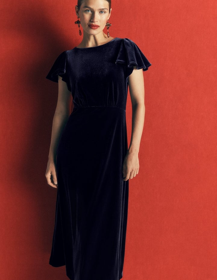 Dark Blue Velvet A-Line Midi Dress Dark Blue Velvet A-Line Midi Dress — Dresses to Wear