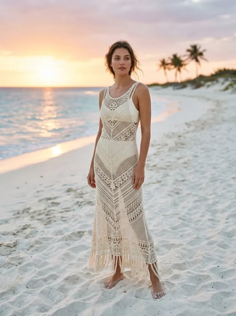Cream Crochet Knit Maxi Dress With Fringe Cream Crochet Knit Maxi Dress With Fringe — Dresses to Wear