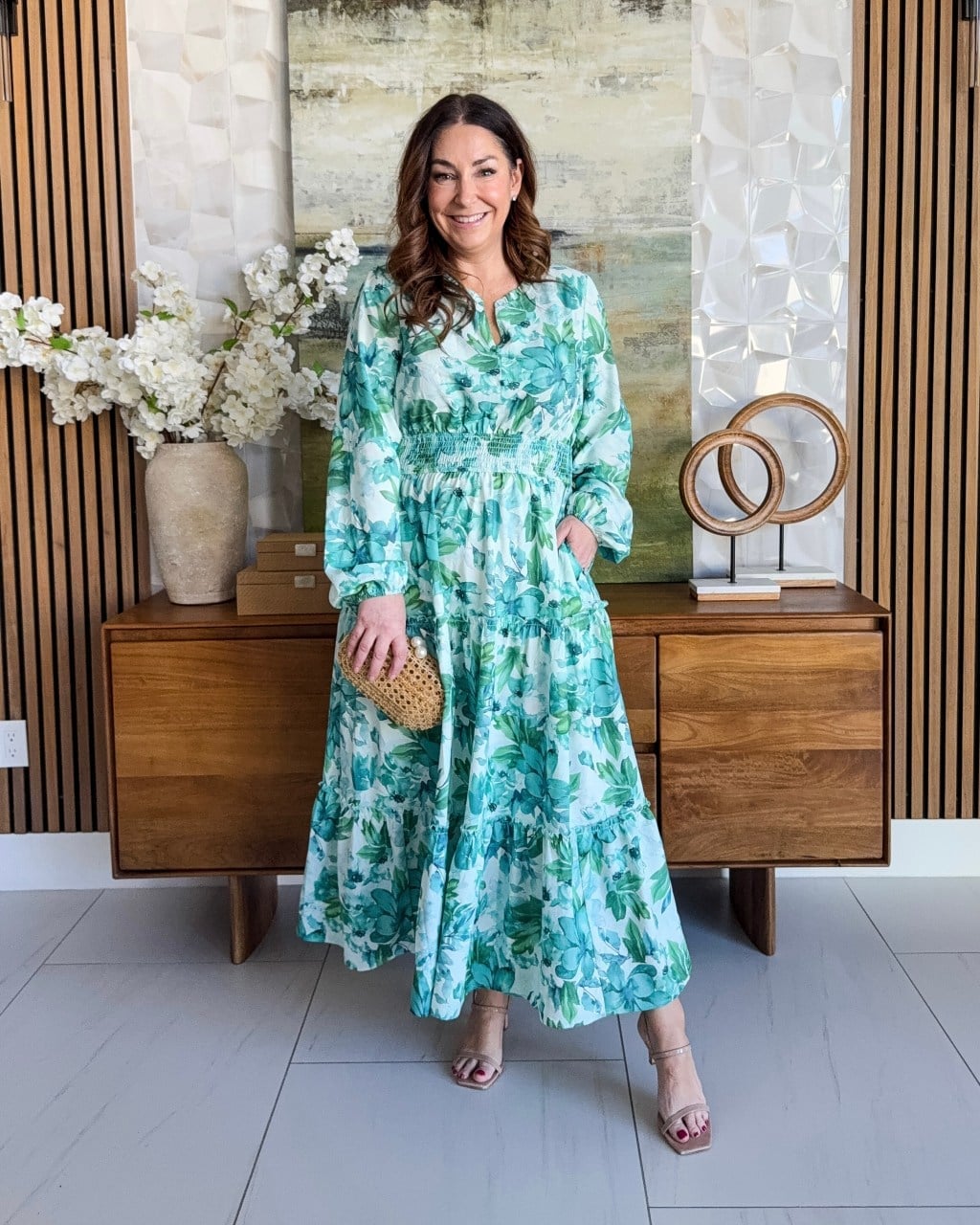 Green White Floral Print Maxi Dress With Tiered Skirt Green White Floral Print Maxi Dress With Tiered Skirt — Dresses to Wear