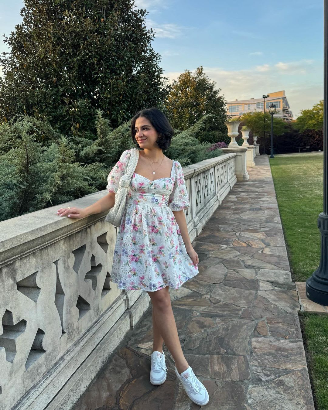 White Floral Embroidered Mini Dress With Puff, Office-Safe Version White Floral Embroidered Mini Dress With Puff, Office-Safe Version — Dresses to Wear