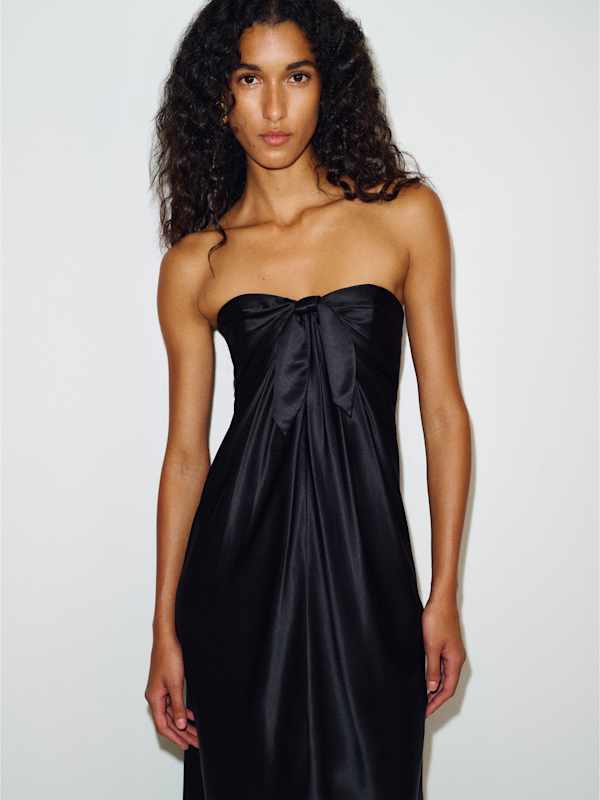 Black Strapless Satin A-Line Dress With Bow Black Strapless Satin A-Line Dress With Bow — Dresses to Wear