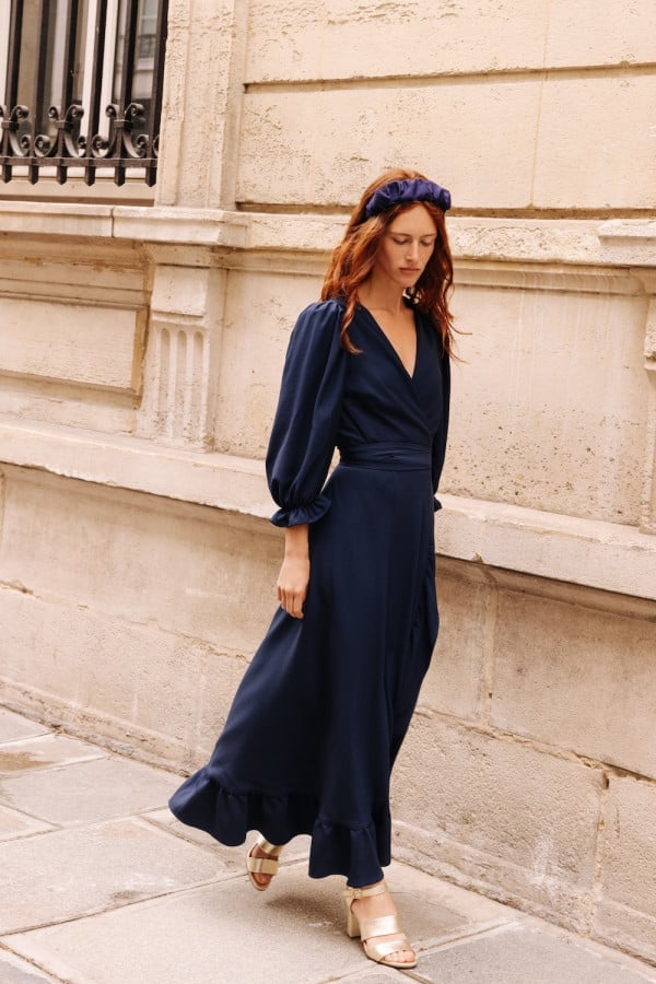 Navy Wrap Dress with Ruffled Hem Navy Wrap Dress with Ruffled Hem — Dressy Outfits