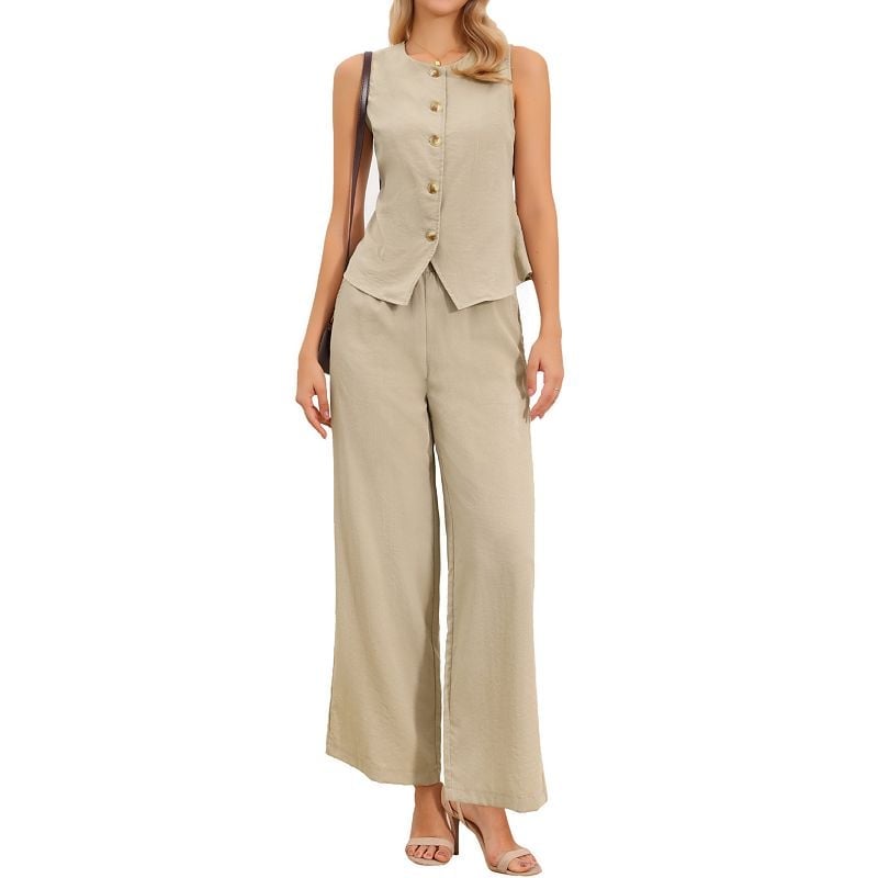 Light Beige Linen Waistcoat and Pants Set Light Beige Linen Waistcoat and Pants Set — Dressy Outfits