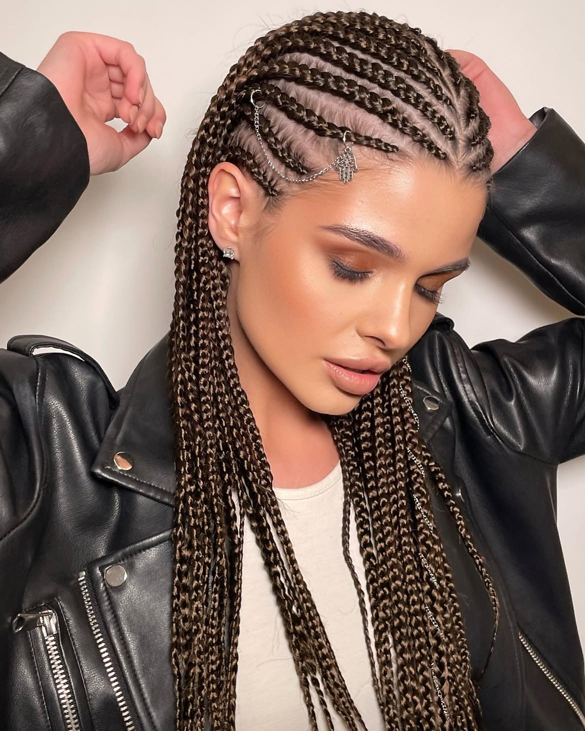 Edgy Brown Cornrows With Hair Jewelry