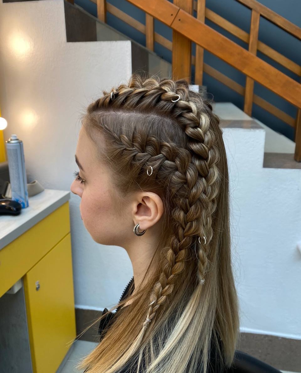 Edgy Double Dutch Braids With Hair Rings