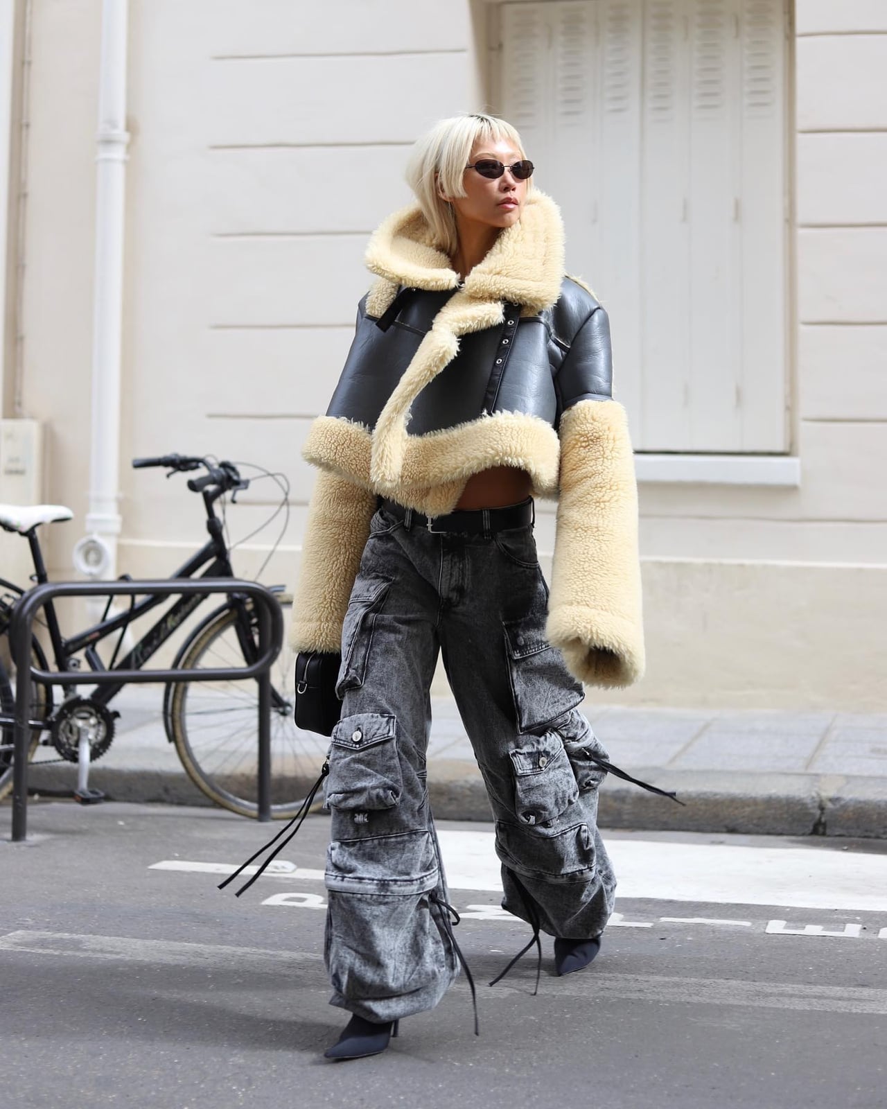 Shearling jacket with wide leg cargo pants Shearling jacket with wide leg cargo pants — Edgy Outfits
