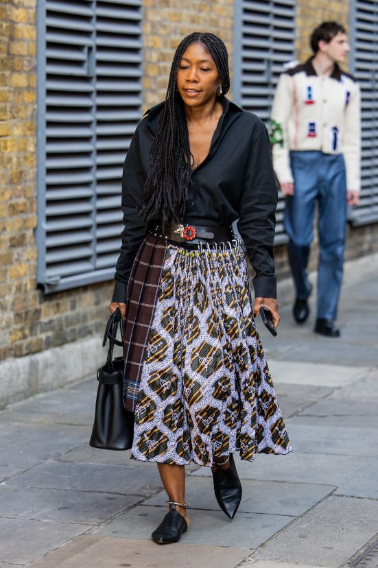 Collared shirt with patterned midi skirt Collared shirt with patterned midi skirt — Edgy Outfits
