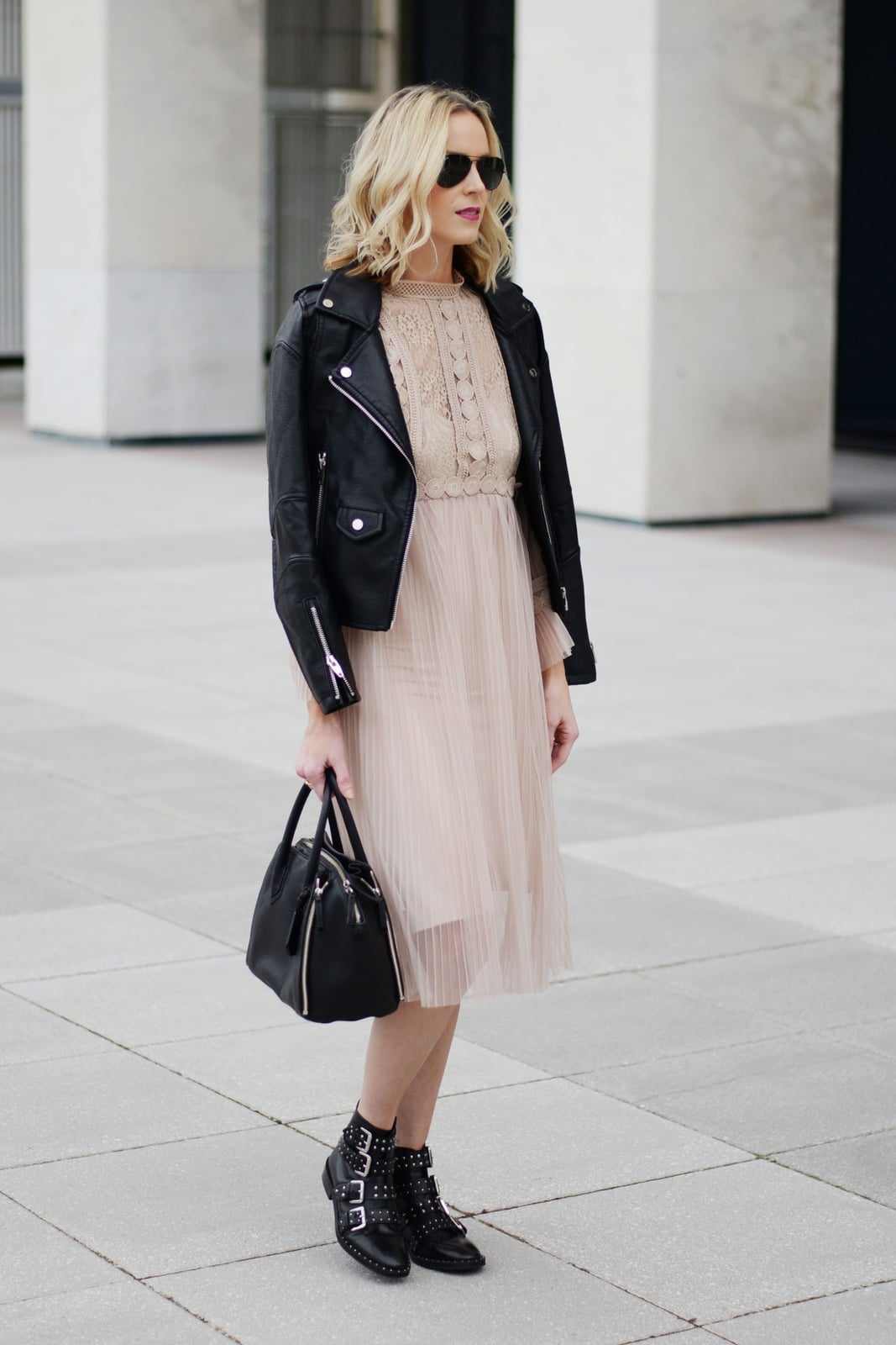 Leather jacket over tulle dress Leather jacket over tulle dress — Edgy Outfits