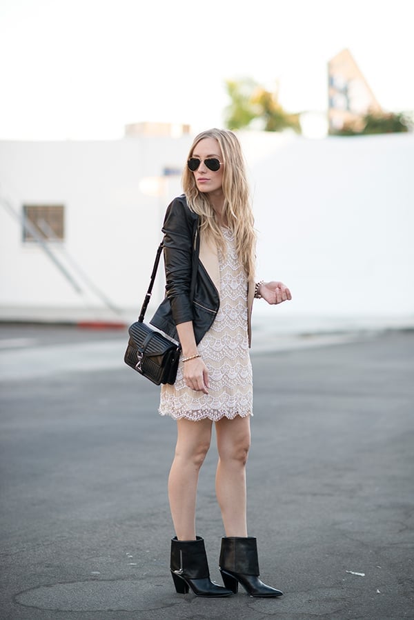 Leather jacket over lace dress, Black Leather jacket over lace dress, Black — Edgy Outfits