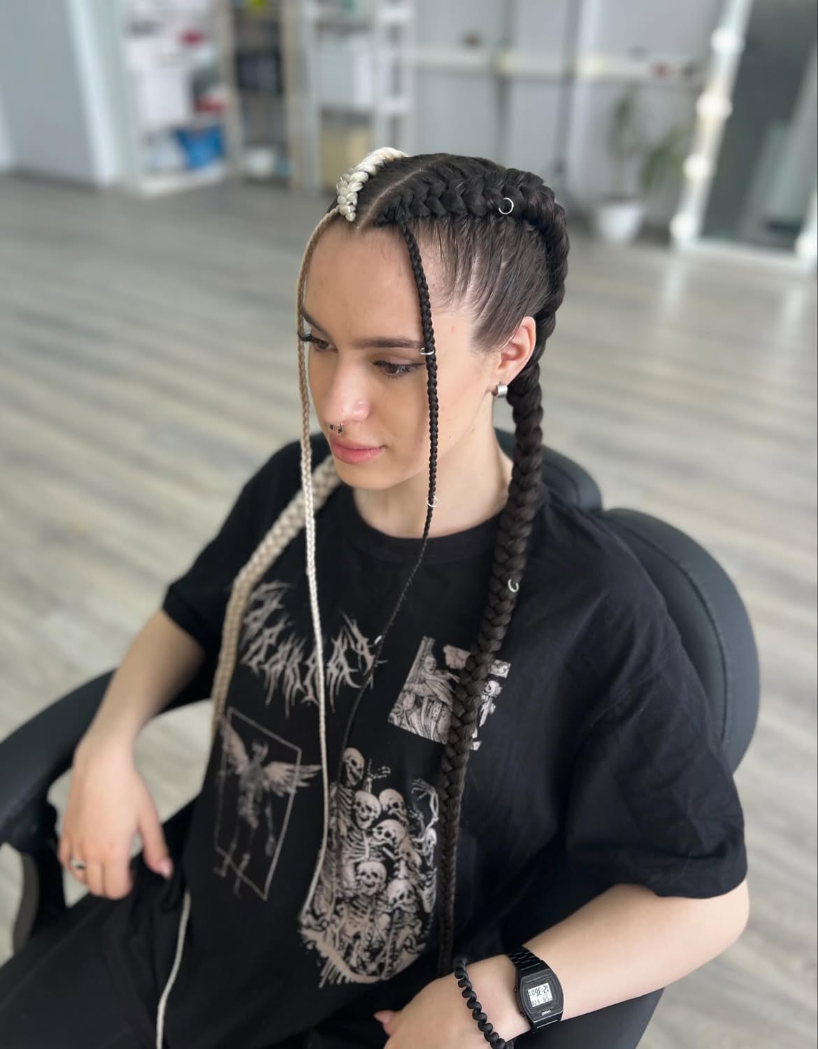 Edgy Two Tone Dutch Braids With Hair Rings