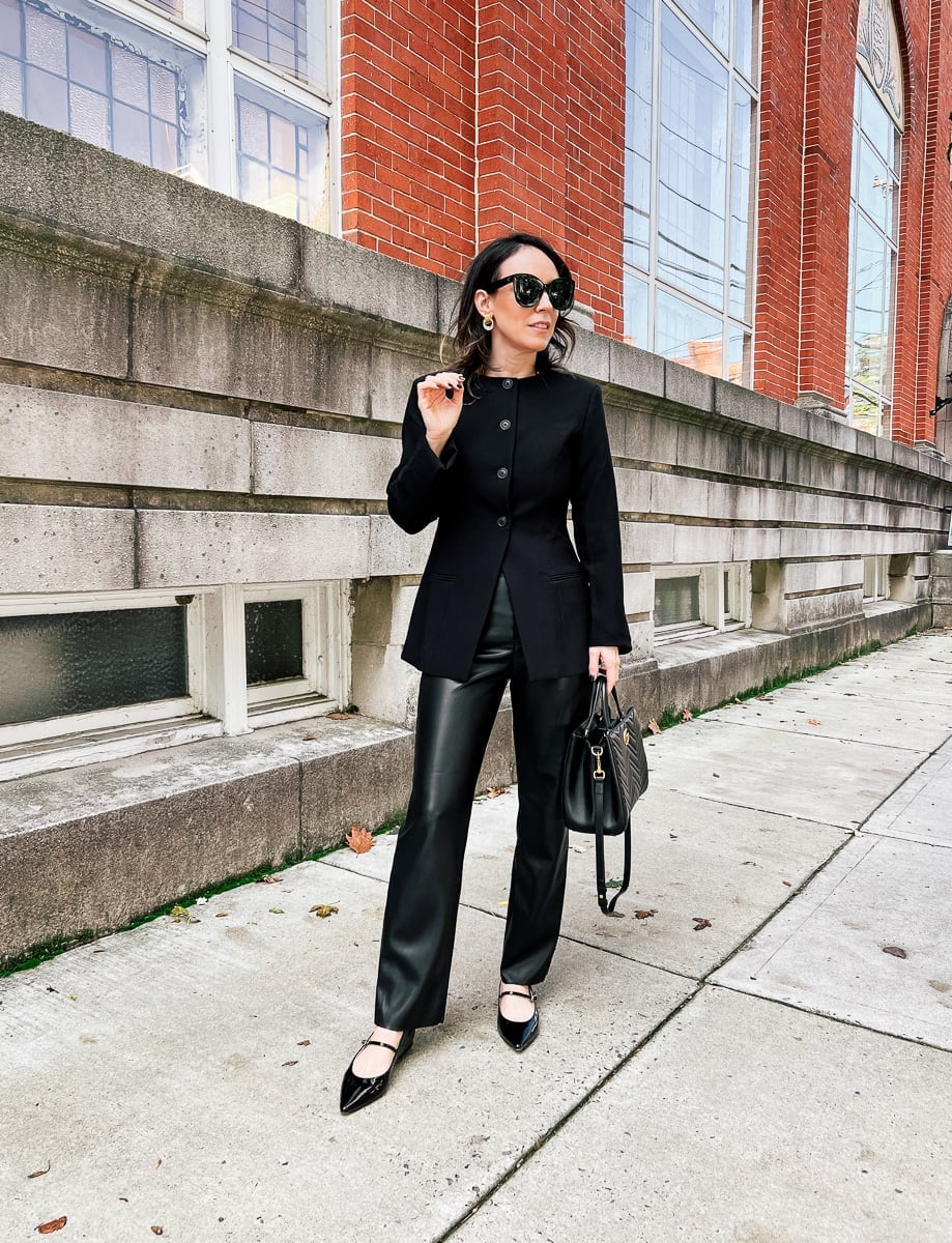 Structured Blazer With Leather Trousers Structured Blazer With Leather Trousers — Elegant Outfits