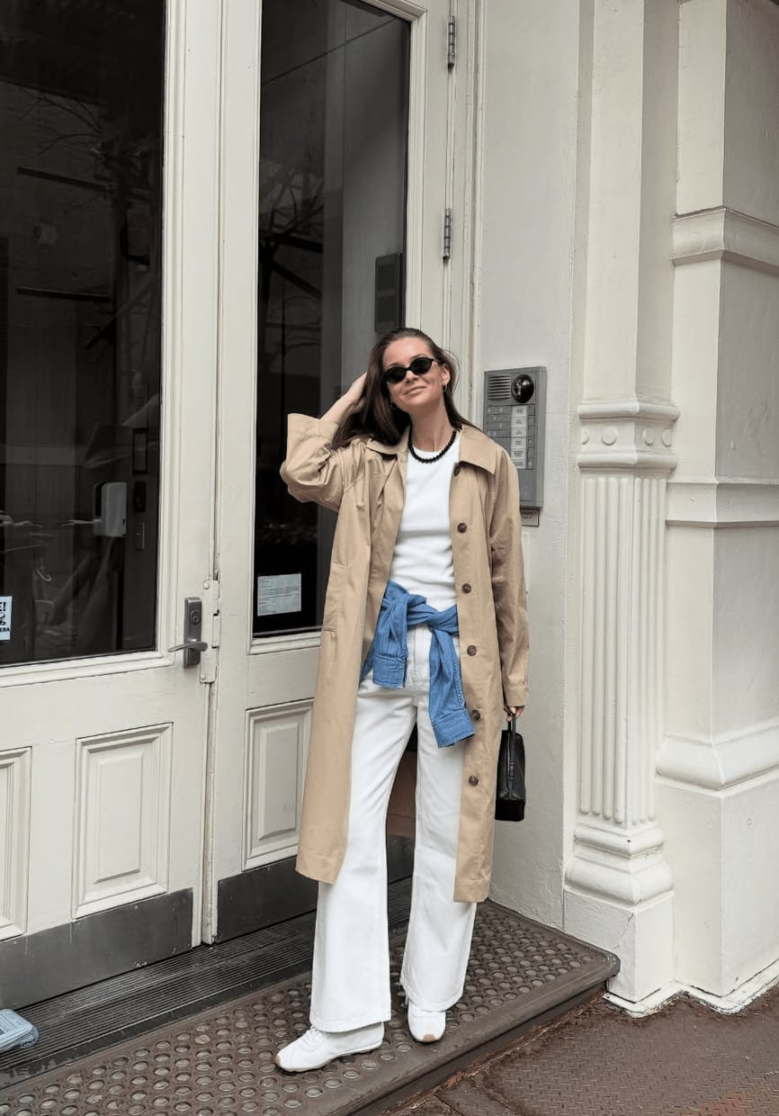 Trench Coat With Wide-Leg White Trousers Trench Coat With Wide-Leg White Trousers — Elegant Outfits