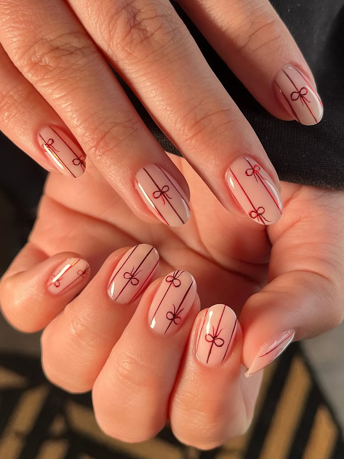 Elegant Red Bow French Tip Nails